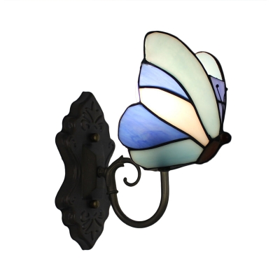 Butterfly Accent Wall Lamp Tiffany Style Wall Sconce Stained Glass in Blue/Yellow for Children Room