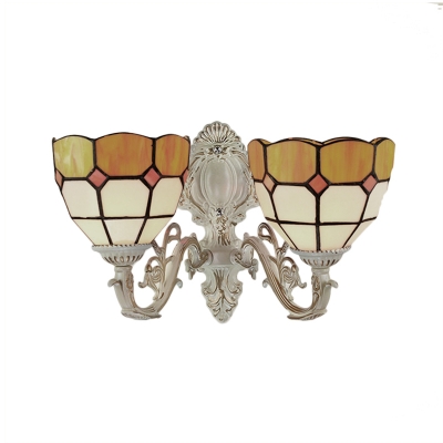Tiffany Double Light Wall Sconce with Stained Glass Shade, 16-Inch Wide