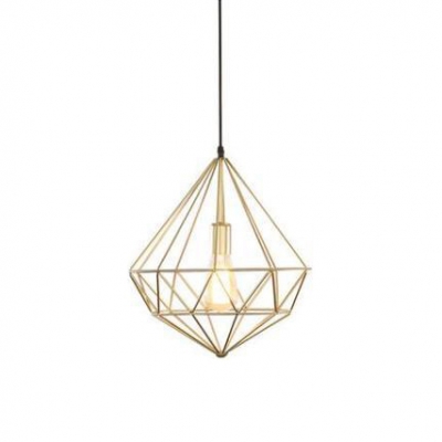 Gold Open Bulb Drop Light Retro Style Steel Suspension Light with Diamond Metal Frame