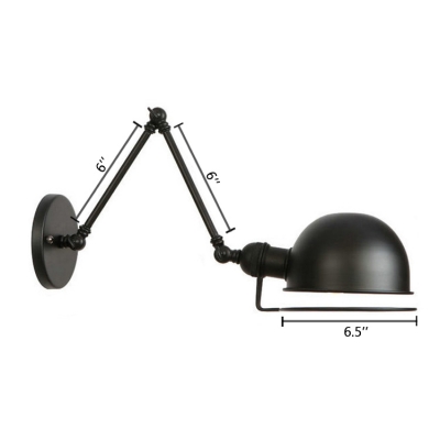 Loft Simple Dome Wall Light Metal 1 Light Sconce Lighting in Black with Adjustable Arm