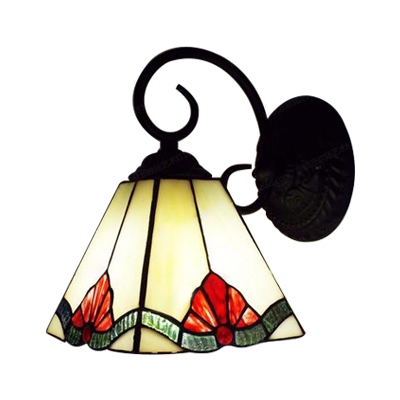 One Light 6 Inch Width Tiffany Crafted Wall Sconce with Red Flower Pyramid Shade