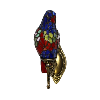 Parrot Wall Lamp Lodge Tiffany Style Stained Glass Decorative Wall Sconce in Blue