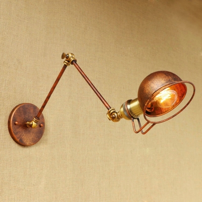 Retro Adjustable Arm Wall Lamp Iron 1 Bulb Wall Light Fixture in Rust for Coffee Shop