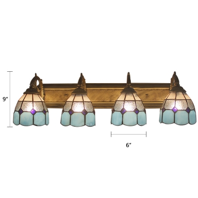 Stained Glass Dome Lighting Fixture Tiffany Mediterranean Style 4 Lights Wall Light in Blue