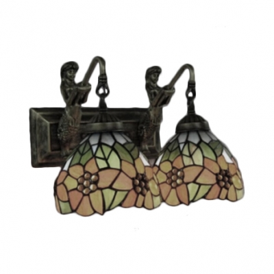 Sunflower Pattern Tiffany-Style Wall Lamp Mermaid and Stained Glass Shade, 2-Light
