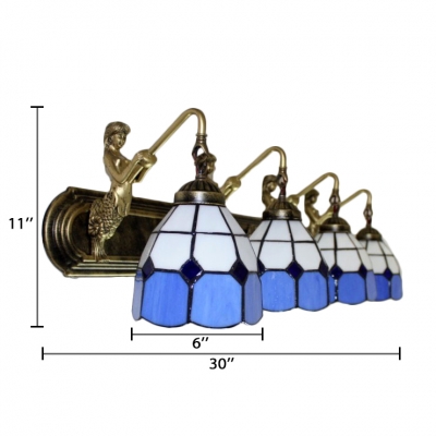 Tiffany 4-Light Mermaid Supported Lampbase Sconce Lighting in Blue&White Colors