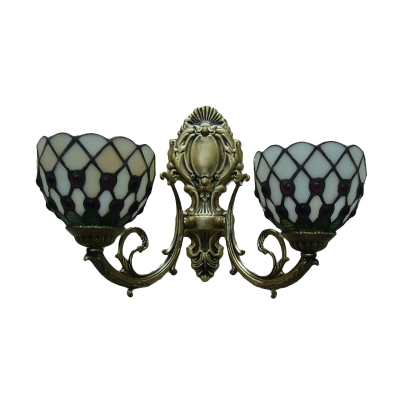 Tiffany-Style 2 Light Double Wall Sconce Down Lighting with Glass Shade 16