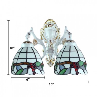 Tiffany-Style Double Light Wall Sconce with Grape Pattern Glass Shade, 16