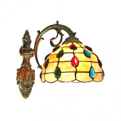 Tiffany Style Shelly Wall Sconce Stained Glass Wall Light in Multicolor for Bedroom