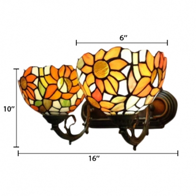 Vintage Tiffany Style Stained Glass Sunflowers Wall Sconce,19