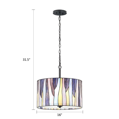 1 Light Drum Suspended Lamp Contemporary Stained Glass Ceiling Pendant Lamp in Purple