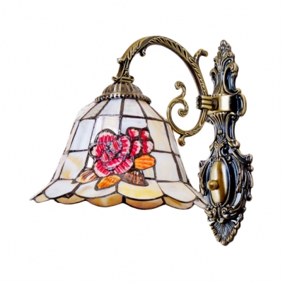 Bell Wall Sconce Tiffany Style Stained Glass Wall Light in Beige for Study Room Bedroom