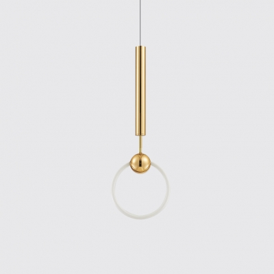 Brass Finish Ring LED Pendant Lights Post Modern Metal Single Light Hanging Fixture for Bedroom Restaurant