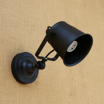 Cup Shade Wall Mount Light Industrial Rotatable Steel Single Bulb Wall Sconce in Black