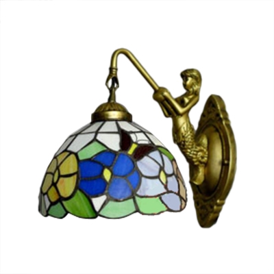 Dome Shade Floral Wall Sconce Tiffany Style Stained Glass Wall Lamp in Multicolor