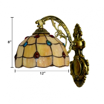 Dome Wall Sconce Tiffany Style Stained Glass Wall Light in Antique Brass for Bedroom