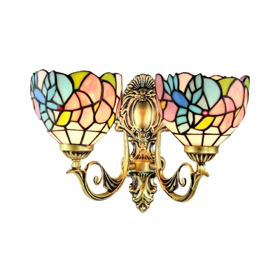 Double Light Multi-colors Flower Stained Glass Shade Sconce Lighting