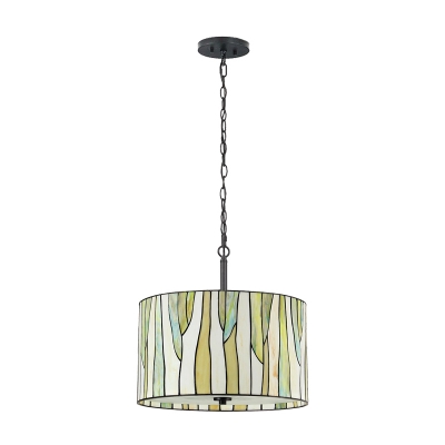 Drum Ceiling Pendant Lamp Contemporary Glass Single Light Accent Hanging Light in Green