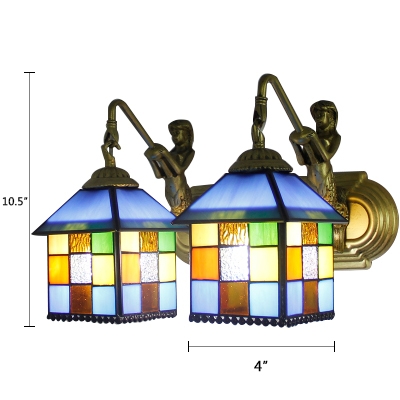 House Wall Sconce Tiffany Stylish Stained Glass 2 Light Wall Light in Blue/Clear for Hallway