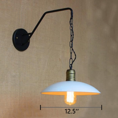 Metal Dome Suspension Wall Sconce Loft Style 1 Bulb Lighting Fixture in White for Staircase
