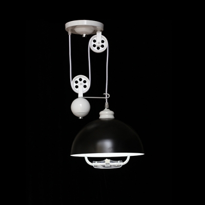 Pulley Dome Shade Suspended Light Industrial Steel Lighting Fixture in Black