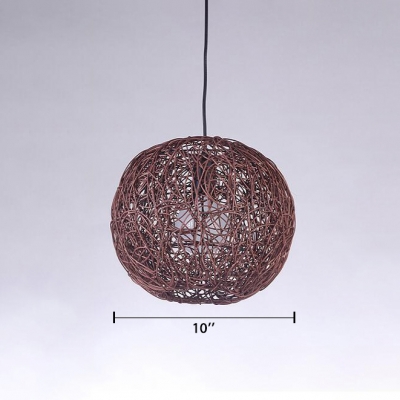 Rattan Globe Hanging Lamp Loft Style 1 Light Luminaire Lighting in Brown for Living Room