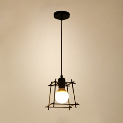 Rectangle Metal Frame Suspended Light Retro Style Steel Single Drop Light for Dining Room