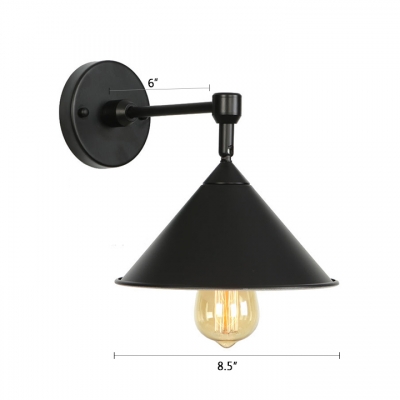 Retro Style Conical Wall Lamp Steel 1 Bulb Wall Light Fixture in Black Finish for Bedroom