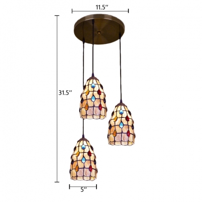 Shelly Jeweled Hanging Lamp Tiffany Style Triple Head Drop Ceiling Lighting for Porch