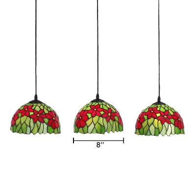 Stained Glass Flower Pendant Lamp Tiffany Style Triple Light Drop Light for Coffee Shop