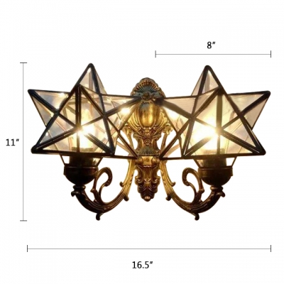 Star Wall Sconce Tiffany Style Clear/Rippled Glass 2 Lights Wall Mount Fixture for Children Room