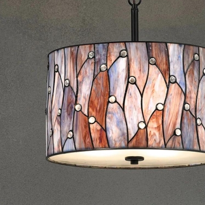 Style Drum Ceiling Pendant, Stained Glass Drum Lamp Shade