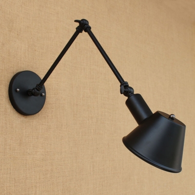Arm Adjustable Wall Mount Light Industrial Metal 1 Light Wall Sconce in Black for Study Room