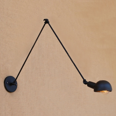 Black Finish Semicircle Wall Lamp Industrial Simple Adjustable Steel 1 Light Wall Sconce