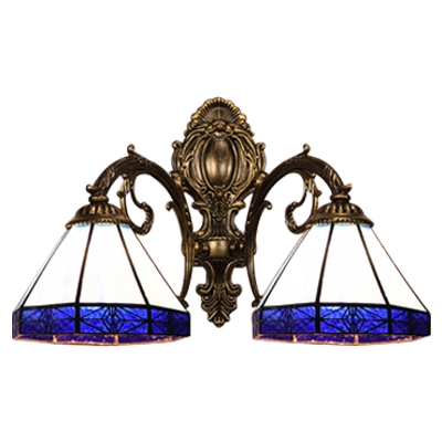 Blue Geometric Wall Mount Light Tiffany Nautical Stained Glass 2 Light Wall Sconce