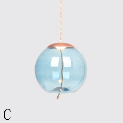 Blue Glass Pendant Light Nordic Style Copper Finish LED Hanging Lamp in Warm/White Light