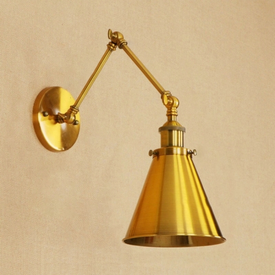 Boom Arm Small Wall Sconce Vintage Steel Single Bulb Lighting Fixture in Brass Finish