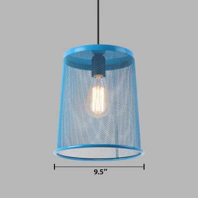 Bucket Wire Mesh Cage Suspended Light Industrial Colorful Metal 1 Light Pendant Light