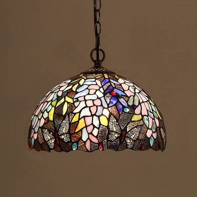 Butterfly Drop Ceiling Lighting Tiffany Style Stained Glass Single Light Hanging Light