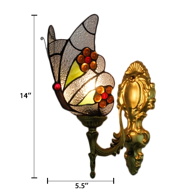 Butterfly Wall Lamp Lodge Tiffany Style Animal Wall Sconce Rippled Glass for Children Room