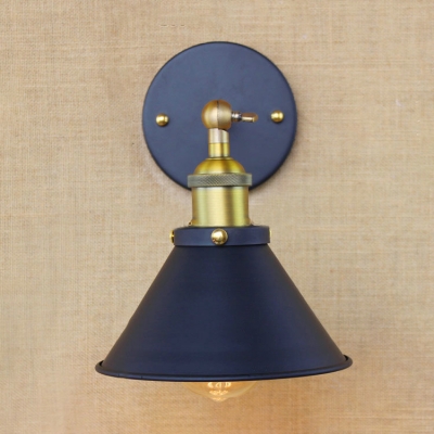 Conical Mini Wall Light Industrial Metal 1 Light Wall Lamp in Antique Brass for Hallway