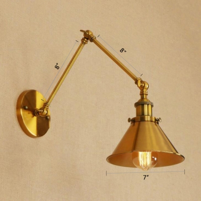 Coolie Shade Wall Light Vintage Steel 1 Bulb Wall Lamp in Antique Brass for Study Room