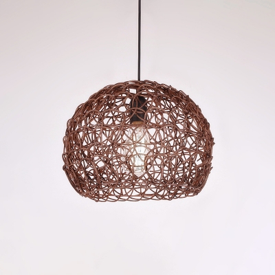 Dome Shade Suspended Lamp Industrial Rattan Pendant Light for Exhibition Hall Corridor