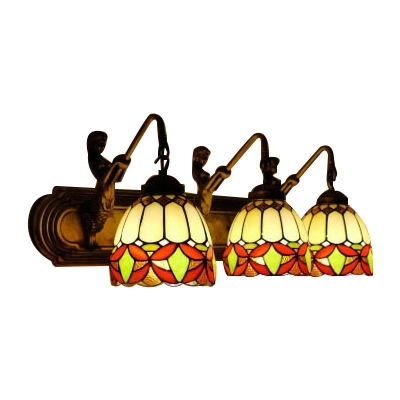 Dome Wall Light Fixture Tiffany Style Glass 3 LED Accent Wall Mount Fixture in Multi Color