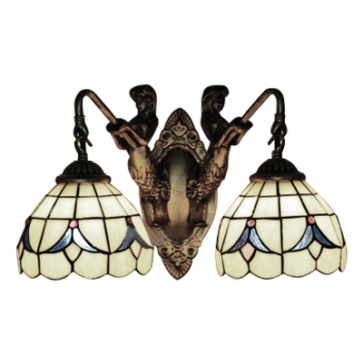 Dome Wall Light Tiffany Style Vintage Stained Glass Double Heads Sconce Lighting in Beige
