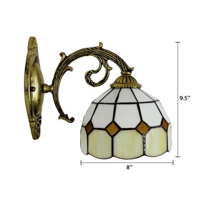 Dome Wall Sconce Industrial Tiffany Style Stained Glass Wall Light in Blue/Yellow