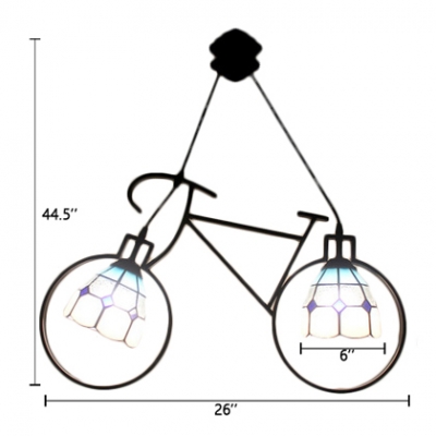 Double Heads Bicycle Pendant Light Tiffany Stylish Stained Glass Suspended Lamp in Blue