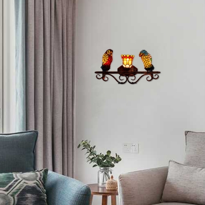 Double Light Wall Sconce with Tiffany Style Colorful Parrot Shaped Shade, 25
