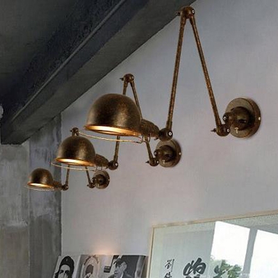 Loft Style Dome Sconce Light Adjustable Iron 1 Bulb Wall Lamp in Rust Finish for Corridor
