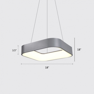 Metal Square LED Hanging Pendant Lights Contemporary 1 Light Pendant Lamp Fixture in Gray
